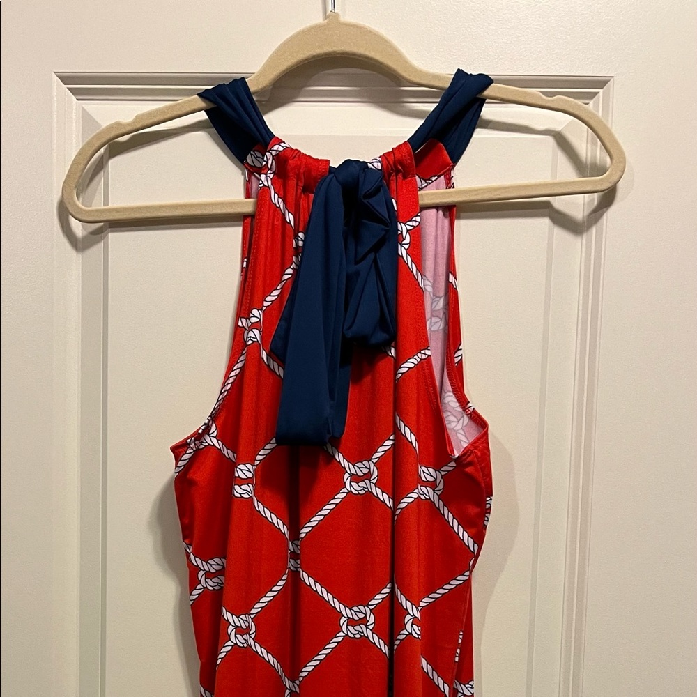 Mudpie Natalie Bow Mini Dress Womens Medium 8-10 Red Rope Print Nautical Casual - Picture 2 of 10